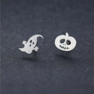 SPOOKY SILVER Stud Halloween Earrings With Gift Bag
